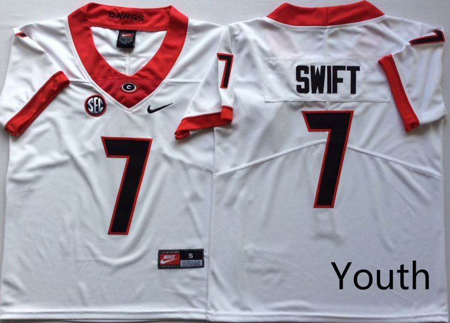 NCAA Youth Georgia Bulldogs White #7 SWIFT jerseys